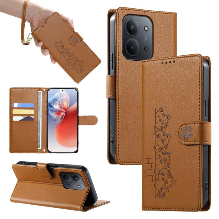 Funda para teléfono de piel vegana con cierre magnético y diseño de lindos gatos., For Redmi A7 Pro 171mm / Poco C85x 5G, For Redmi 15a 5G, For Redmi Note 15 Pro+ 5G 163.3mm / Poco M8 Pro 5G, For Redmi Note 15 4G / 5G Global 164mm / Poco M8 5G         ...