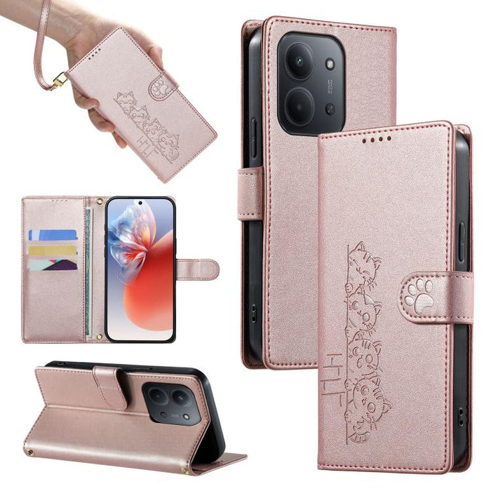 Funda para teléfono de piel vegana con cierre magnético y diseño de lindos gatos., For Redmi A7 Pro 171mm / Poco C85x 5G, For Redmi 15a 5G, For Redmi Note 15 Pro+ 5G 163.3mm / Poco M8 Pro 5G, For Redmi Note 15 4G / 5G Global 164mm / Poco M8 5G         ...
