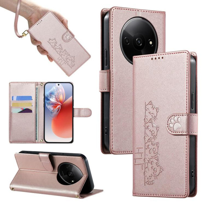 Funda para teléfono de piel vegana con cierre magnético y diseño de lindos gatos., For Redmi Note 14 Pro 5G / Note 14 Pro+ 5G, For Redmi K70 Ultra, For Redmi 13 / Note 13R / Poco M6 4G, For Redmi K70 / K70 Pro / Poco F6 Pro, For Redmi A3 / Xiaomi Poco ...