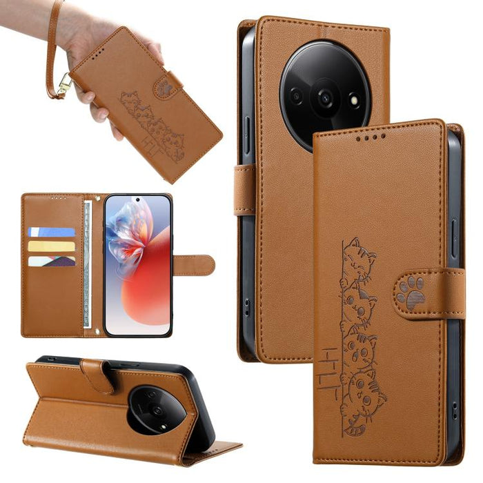 Funda para teléfono de piel vegana con cierre magnético y diseño de lindos gatos., For Redmi Note 14 Pro 5G / Note 14 Pro+ 5G, For Redmi K70 Ultra, For Redmi 13 / Note 13R / Poco M6 4G, For Redmi K70 / K70 Pro / Poco F6 Pro, For Redmi A3 / Xiaomi Poco ...