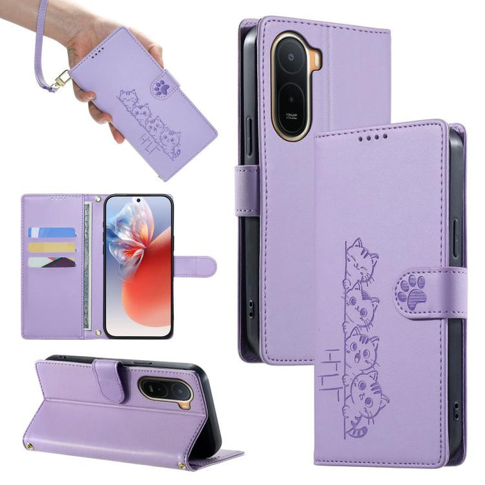 Funda para teléfono de piel vegana con cierre magnético y diseño de lindos gatos., For Redmi A7 Pro 171mm / Poco C85x 5G, For Redmi 15a 5G, For Redmi Note 15 Pro+ 5G 163.3mm / Poco M8 Pro 5G, For Redmi Note 15 4G / 5G Global 164mm / Poco M8 5G         ...