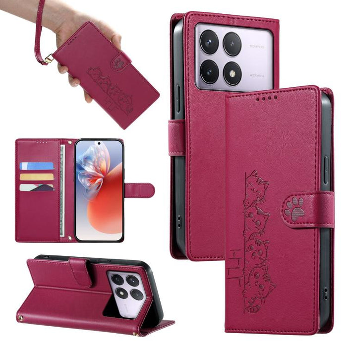 Funda para teléfono de piel vegana con cierre magnético y diseño de lindos gatos., For Redmi Note 14 Pro 5G / Note 14 Pro+ 5G, For Redmi K70 Ultra, For Redmi 13 / Note 13R / Poco M6 4G, For Redmi K70 / K70 Pro / Poco F6 Pro, For Redmi A3 / Xiaomi Poco ...