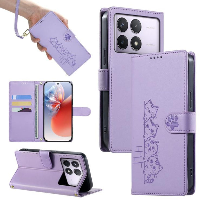 Funda para teléfono de piel vegana con cierre magnético y diseño de lindos gatos., For Redmi Note 14 Pro 5G / Note 14 Pro+ 5G, For Redmi K70 Ultra, For Redmi 13 / Note 13R / Poco M6 4G, For Redmi K70 / K70 Pro / Poco F6 Pro, For Redmi A3 / Xiaomi Poco ...