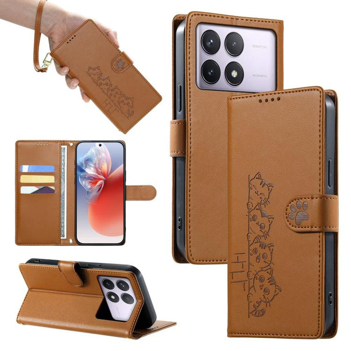 Funda para teléfono de piel vegana con cierre magnético y diseño de lindos gatos., For Redmi Note 14 Pro 5G / Note 14 Pro+ 5G, For Redmi K70 Ultra, For Redmi 13 / Note 13R / Poco M6 4G, For Redmi K70 / K70 Pro / Poco F6 Pro, For Redmi A3 / Xiaomi Poco ...