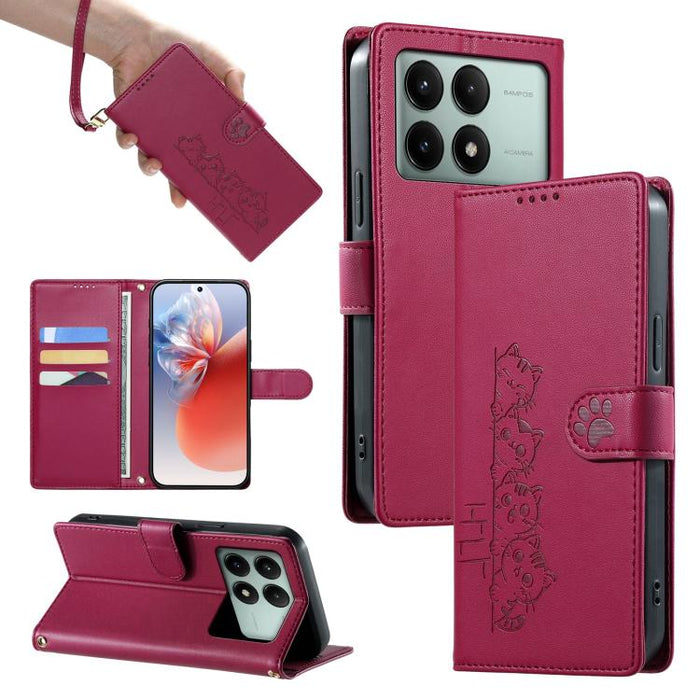 Funda para teléfono de piel vegana con cierre magnético y diseño de lindos gatos., For Redmi Note 14 Pro 5G / Note 14 Pro+ 5G, For Redmi K70 Ultra, For Redmi 13 / Note 13R / Poco M6 4G, For Redmi K70 / K70 Pro / Poco F6 Pro, For Redmi A3 / Xiaomi Poco ...