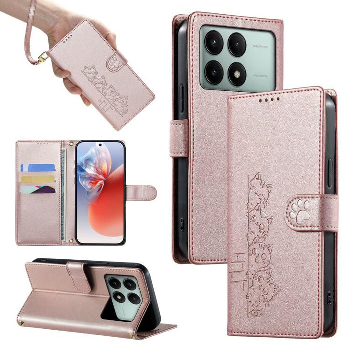 Funda para teléfono de piel vegana con cierre magnético y diseño de lindos gatos., For Redmi Note 14 Pro 5G / Note 14 Pro+ 5G, For Redmi K70 Ultra, For Redmi 13 / Note 13R / Poco M6 4G, For Redmi K70 / K70 Pro / Poco F6 Pro, For Redmi A3 / Xiaomi Poco ...
