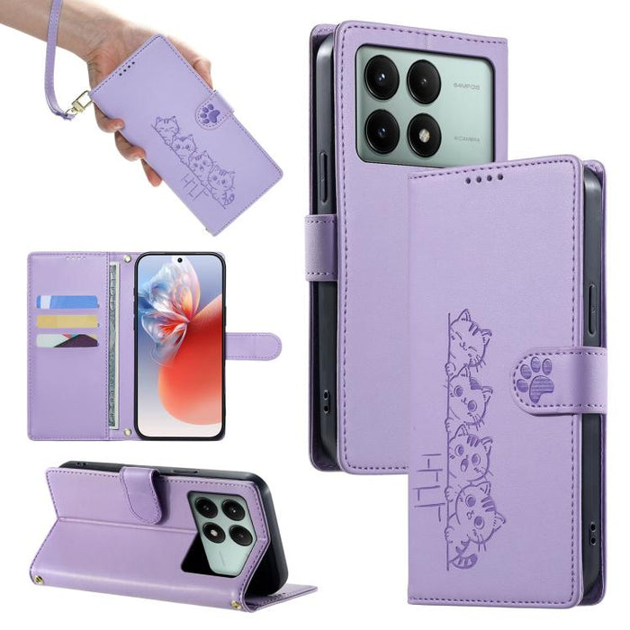 Funda para teléfono de piel vegana con cierre magnético y diseño de lindos gatos., For Redmi Note 14 Pro 5G / Note 14 Pro+ 5G, For Redmi K70 Ultra, For Redmi 13 / Note 13R / Poco M6 4G, For Redmi K70 / K70 Pro / Poco F6 Pro, For Redmi A3 / Xiaomi Poco ...
