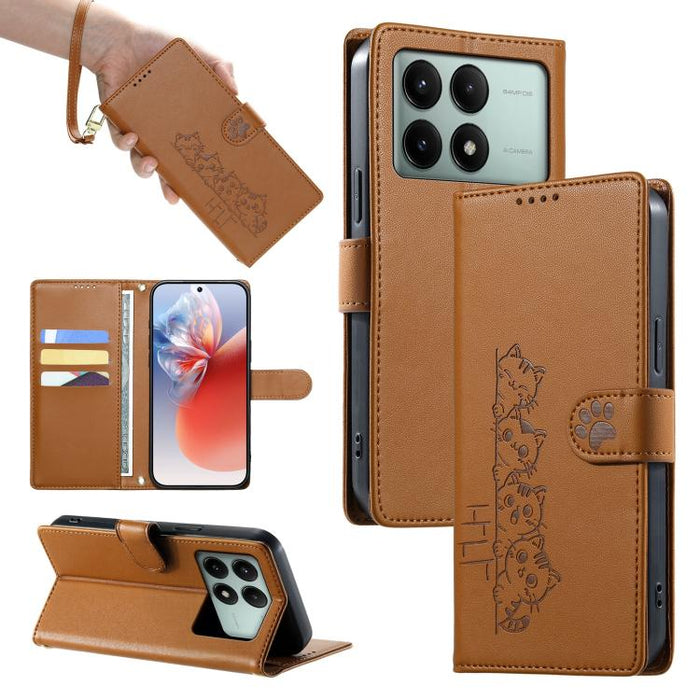 Funda para teléfono de piel vegana con cierre magnético y diseño de lindos gatos., For Redmi Note 14 Pro 5G / Note 14 Pro+ 5G, For Redmi K70 Ultra, For Redmi 13 / Note 13R / Poco M6 4G, For Redmi K70 / K70 Pro / Poco F6 Pro, For Redmi A3 / Xiaomi Poco ...