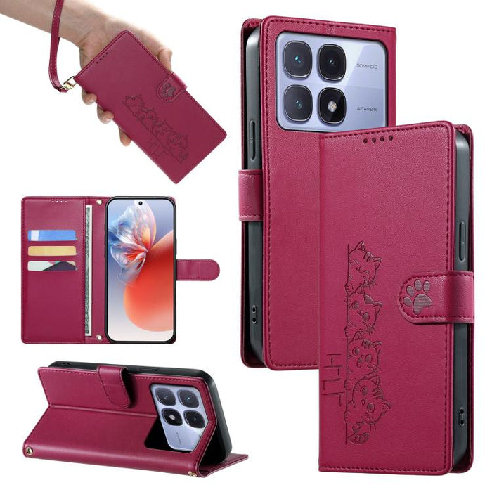 Funda para teléfono de piel vegana con cierre magnético y diseño de lindos gatos., For Redmi Note 14 Pro 5G / Note 14 Pro+ 5G, For Redmi K70 Ultra, For Redmi 13 / Note 13R / Poco M6 4G, For Redmi K70 / K70 Pro / Poco F6 Pro, For Redmi A3 / Xiaomi Poco ...