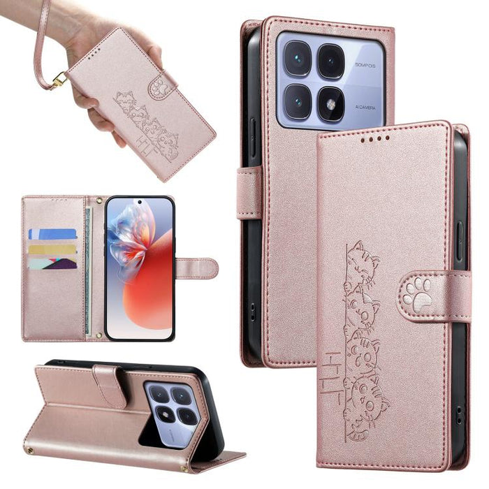 Funda para teléfono de piel vegana con cierre magnético y diseño de lindos gatos., For Redmi Note 14 Pro 5G / Note 14 Pro+ 5G, For Redmi K70 Ultra, For Redmi 13 / Note 13R / Poco M6 4G, For Redmi K70 / K70 Pro / Poco F6 Pro, For Redmi A3 / Xiaomi Poco ...