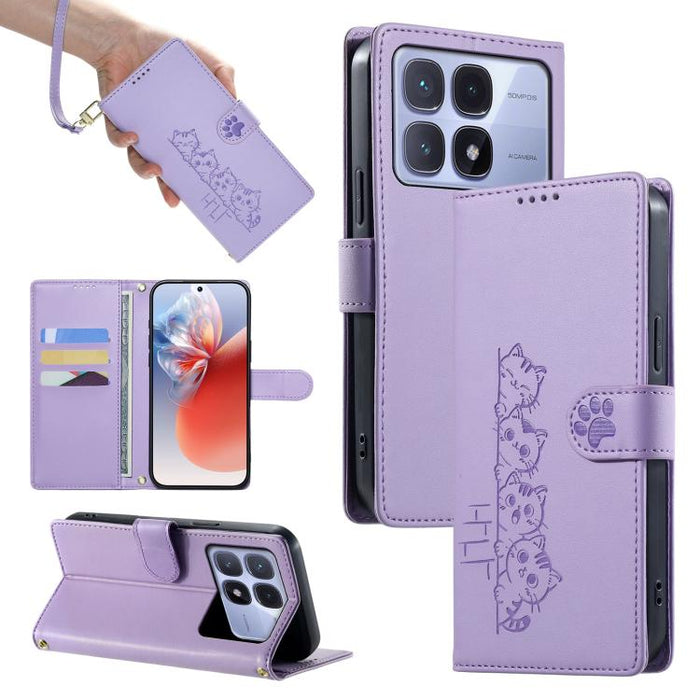 Funda para teléfono de piel vegana con cierre magnético y diseño de lindos gatos., For Redmi Note 14 Pro 5G / Note 14 Pro+ 5G, For Redmi K70 Ultra, For Redmi 13 / Note 13R / Poco M6 4G, For Redmi K70 / K70 Pro / Poco F6 Pro, For Redmi A3 / Xiaomi Poco ...