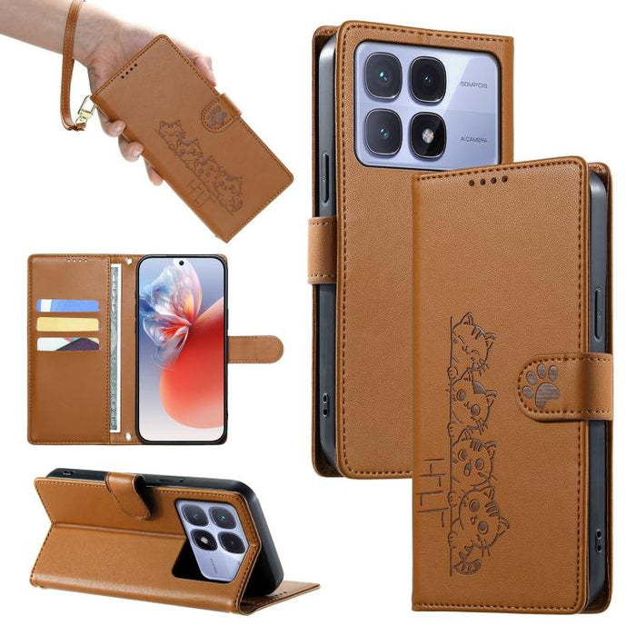 Funda para teléfono de piel vegana con cierre magnético y diseño de lindos gatos., For Redmi Note 14 Pro 5G / Note 14 Pro+ 5G, For Redmi K70 Ultra, For Redmi 13 / Note 13R / Poco M6 4G, For Redmi K70 / K70 Pro / Poco F6 Pro, For Redmi A3 / Xiaomi Poco ...