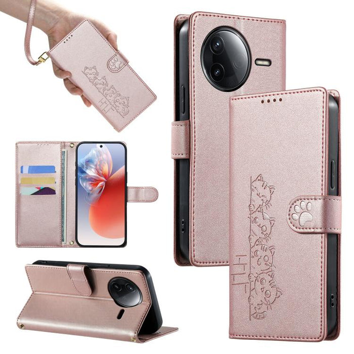 Funda para teléfono de piel vegana con cierre magnético y diseño de lindos gatos., For Redmi A7 Pro 171mm / Poco C85x 5G, For Redmi 15a 5G, For Redmi Note 15 Pro+ 5G 163.3mm / Poco M8 Pro 5G, For Redmi Note 15 4G / 5G Global 164mm / Poco M8 5G         ...