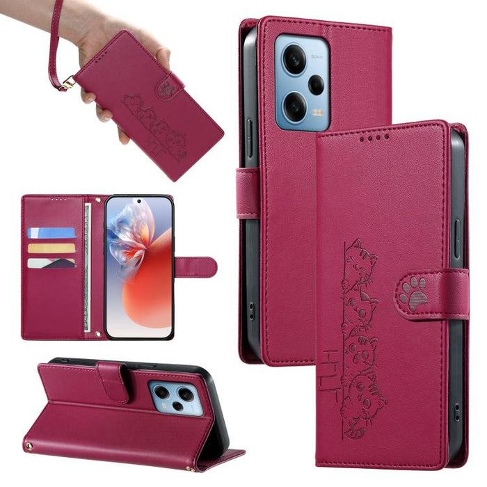 Funda para teléfono de piel vegana con cierre magnético y diseño de lindos gatos., For Redmi Note 12 Pro+ Global, For Redmi Note 12 Pro 5G Global / Speed, For Redmi Note 12 5G Global / Poco X5