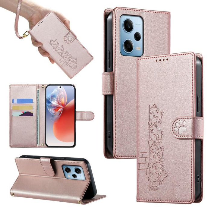 Funda para teléfono de piel vegana con cierre magnético y diseño de lindos gatos., For Redmi Note 12 Pro+ Global, For Redmi Note 12 Pro 5G Global / Speed, For Redmi Note 12 5G Global / Poco X5