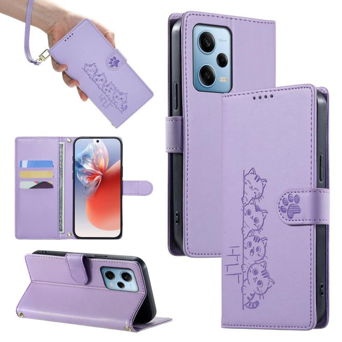 Funda para teléfono de piel vegana con cierre magnético y diseño de lindos gatos., For Redmi Note 12 Pro+ Global, For Redmi Note 12 Pro 5G Global / Speed, For Redmi Note 12 5G Global / Poco X5