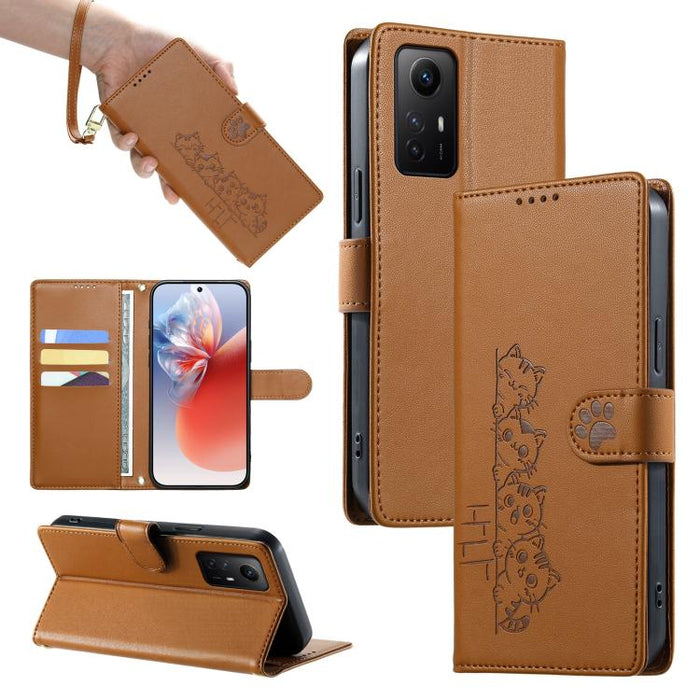 Funda para teléfono de piel vegana con cierre magnético y diseño de lindos gatos., For Redmi Note 14 Pro 5G / Note 14 Pro+ 5G, For Redmi K70 Ultra, For Redmi 13 / Note 13R / Poco M6 4G, For Redmi K70 / K70 Pro / Poco F6 Pro, For Redmi A3 / Xiaomi Poco ...