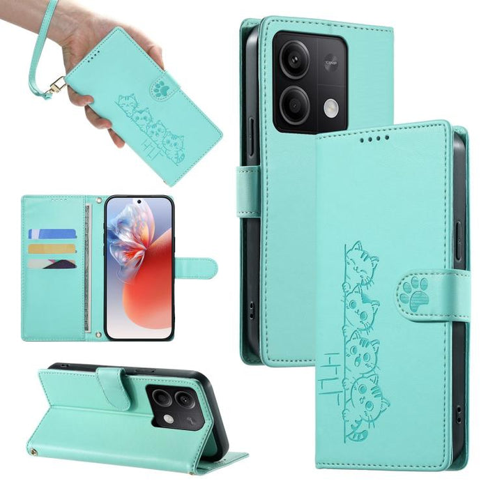 Funda para teléfono de piel vegana con cierre magnético y diseño de lindos gatos., For Redmi Note 14 Pro 5G / Note 14 Pro+ 5G, For Redmi K70 Ultra, For Redmi 13 / Note 13R / Poco M6 4G, For Redmi K70 / K70 Pro / Poco F6 Pro, For Redmi A3 / Xiaomi Poco ...