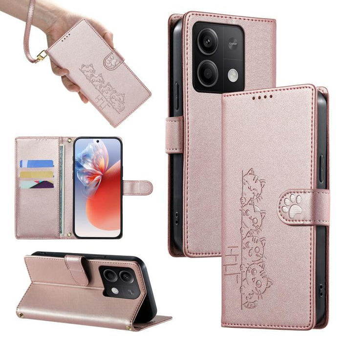 Funda para teléfono de piel vegana con cierre magnético y diseño de lindos gatos., For Redmi Note 14 Pro 5G / Note 14 Pro+ 5G, For Redmi K70 Ultra, For Redmi 13 / Note 13R / Poco M6 4G, For Redmi K70 / K70 Pro / Poco F6 Pro, For Redmi A3 / Xiaomi Poco ...