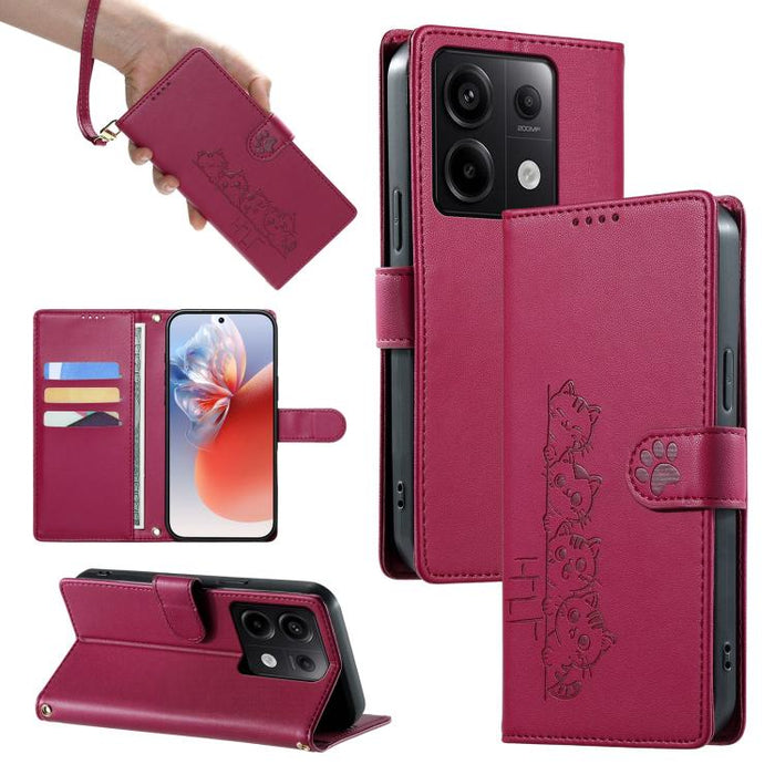 Funda para teléfono de piel vegana con cierre magnético y diseño de lindos gatos., For Redmi Note 14 Pro 5G / Note 14 Pro+ 5G, For Redmi K70 Ultra, For Redmi 13 / Note 13R / Poco M6 4G, For Redmi K70 / K70 Pro / Poco F6 Pro, For Redmi A3 / Xiaomi Poco ...
