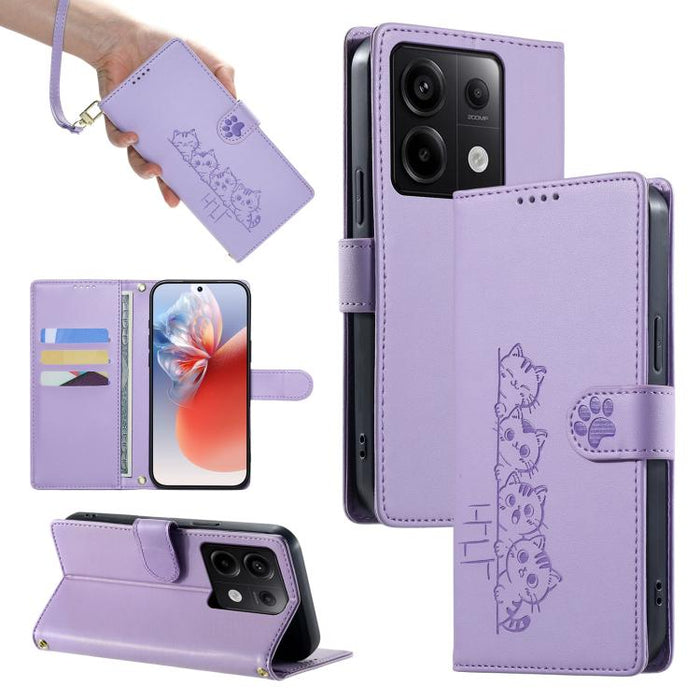 Funda para teléfono de piel vegana con cierre magnético y diseño de lindos gatos., For Redmi Note 14 Pro 5G / Note 14 Pro+ 5G, For Redmi K70 Ultra, For Redmi 13 / Note 13R / Poco M6 4G, For Redmi K70 / K70 Pro / Poco F6 Pro, For Redmi A3 / Xiaomi Poco ...