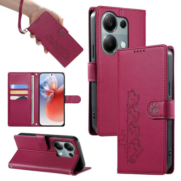 Funda para teléfono de piel vegana con cierre magnético y diseño de lindos gatos., For Redmi Note 14 Pro 5G / Note 14 Pro+ 5G, For Redmi K70 Ultra, For Redmi 13 / Note 13R / Poco M6 4G, For Redmi K70 / K70 Pro / Poco F6 Pro, For Redmi A3 / Xiaomi Poco ...