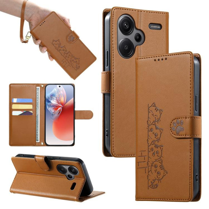 Funda para teléfono de piel vegana con cierre magnético y diseño de lindos gatos., For Redmi Note 14 Pro 5G / Note 14 Pro+ 5G, For Redmi K70 Ultra, For Redmi 13 / Note 13R / Poco M6 4G, For Redmi K70 / K70 Pro / Poco F6 Pro, For Redmi A3 / Xiaomi Poco ...