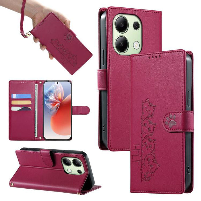 Funda para teléfono de piel vegana con cierre magnético y diseño de lindos gatos., For Redmi Note 14 Pro 5G / Note 14 Pro+ 5G, For Redmi K70 Ultra, For Redmi 13 / Note 13R / Poco M6 4G, For Redmi K70 / K70 Pro / Poco F6 Pro, For Redmi A3 / Xiaomi Poco ...