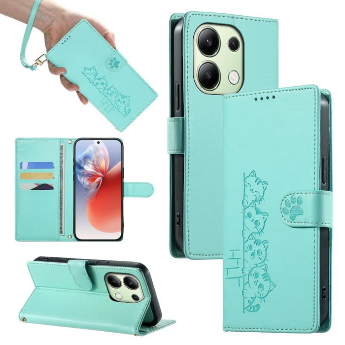 Funda para teléfono de piel vegana con cierre magnético y diseño de lindos gatos., For Redmi Note 14 Pro 5G / Note 14 Pro+ 5G, For Redmi K70 Ultra, For Redmi 13 / Note 13R / Poco M6 4G, For Redmi K70 / K70 Pro / Poco F6 Pro, For Redmi A3 / Xiaomi Poco ...