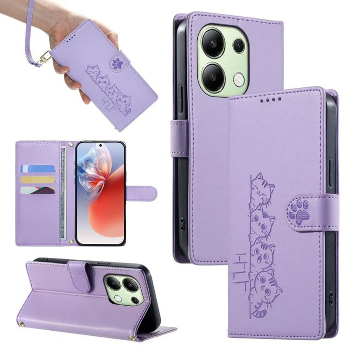 Funda para teléfono de piel vegana con cierre magnético y diseño de lindos gatos., For Redmi Note 14 Pro 5G / Note 14 Pro+ 5G, For Redmi K70 Ultra, For Redmi 13 / Note 13R / Poco M6 4G, For Redmi K70 / K70 Pro / Poco F6 Pro, For Redmi A3 / Xiaomi Poco ...
