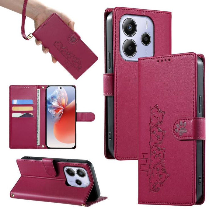 Funda para teléfono de piel vegana con cierre magnético y diseño de lindos gatos., For Redmi A7 Pro 171mm / Poco C85x 5G, For Redmi 15a 5G, For Redmi Note 15 Pro+ 5G 163.3mm / Poco M8 Pro 5G, For Redmi Note 15 4G / 5G Global 164mm / Poco M8 5G         ...