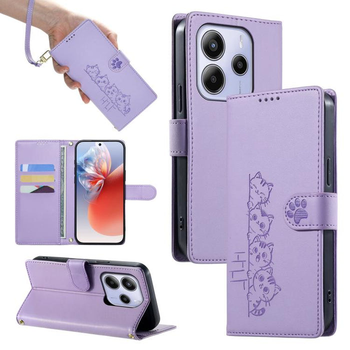 Funda para teléfono de piel vegana con cierre magnético y diseño de lindos gatos., For Redmi A7 Pro 171mm / Poco C85x 5G, For Redmi 15a 5G, For Redmi Note 15 Pro+ 5G 163.3mm / Poco M8 Pro 5G, For Redmi Note 15 4G / 5G Global 164mm / Poco M8 5G         ...