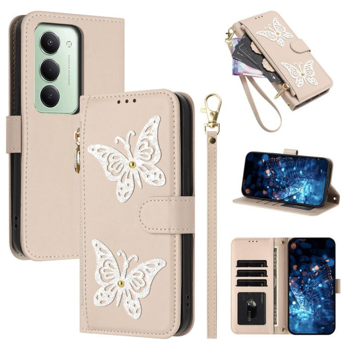 Funda para teléfono de piel vegana con cremallera y mariposa brillante, con correa para la muñeca., For Redmi 15a 5G Global, For Redmi Turbo 5 Max / Poco X8 Pro Max, For Redmi Turbo 5 / Poco X8 Pro 5G, For Redmi Note 15 Pro+ 5G Global 163.3mm          ...