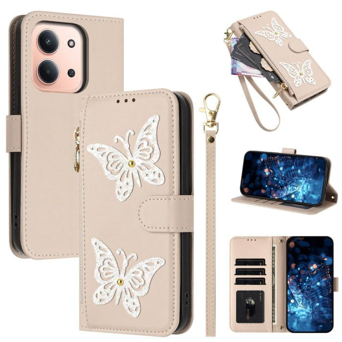 Funda para teléfono de piel vegana con cremallera y mariposa brillante, con correa para la muñeca., For Redmi 15a 5G Global, For Redmi Turbo 5 Max / Poco X8 Pro Max, For Redmi Turbo 5 / Poco X8 Pro 5G, For Redmi Note 15 Pro+ 5G Global 163.3mm          ...