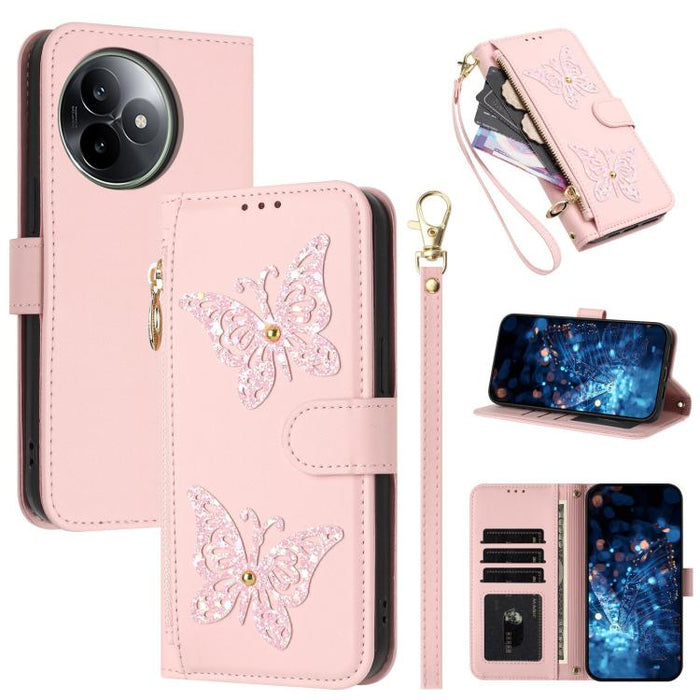 Funda para teléfono de piel vegana con cremallera y mariposa brillante, con correa para la muñeca., For Redmi 15a 5G Global, For Redmi Turbo 5 Max / Poco X8 Pro Max, For Redmi Turbo 5 / Poco X8 Pro 5G, For Redmi Note 15 Pro+ 5G Global 163.3mm          ...