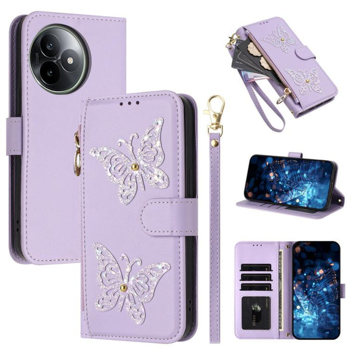 Funda para teléfono de piel vegana con cremallera y mariposa brillante, con correa para la muñeca., For Redmi 15a 5G Global, For Redmi Turbo 5 Max / Poco X8 Pro Max, For Redmi Turbo 5 / Poco X8 Pro 5G, For Redmi Note 15 Pro+ 5G Global 163.3mm          ...