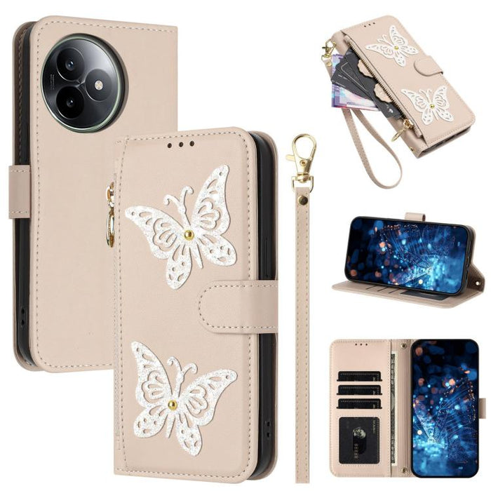 Funda para teléfono de piel vegana con cremallera y mariposa brillante, con correa para la muñeca., For Redmi 15a 5G Global, For Redmi Turbo 5 Max / Poco X8 Pro Max, For Redmi Turbo 5 / Poco X8 Pro 5G, For Redmi Note 15 Pro+ 5G Global 163.3mm          ...