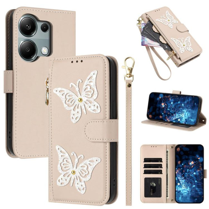 Funda para teléfono de piel vegana con cremallera y mariposa brillante, con correa para la muñeca., For Redmi 15a 5G Global, For Redmi Turbo 5 Max / Poco X8 Pro Max, For Redmi Turbo 5 / Poco X8 Pro 5G, For Redmi Note 15 Pro+ 5G Global 163.3mm          ...