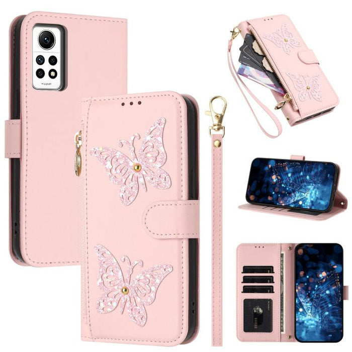Funda para teléfono de piel vegana con cremallera y mariposa brillante, con correa para la muñeca., For Redmi Note 14S 4G Global, For Redmi K80 / K80 Pro, For Redmi Note 14 4G 164.84mm, For Redmi Note 14 Pro 5G, For Redmi Note 14 5G                    ...