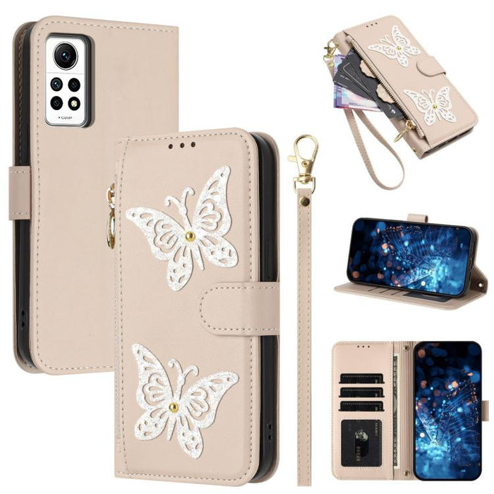 Funda para teléfono de piel vegana con cremallera y mariposa brillante, con correa para la muñeca., For Redmi Note 14S 4G Global, For Redmi K80 / K80 Pro, For Redmi Note 14 4G 164.84mm, For Redmi Note 14 Pro 5G, For Redmi Note 14 5G                    ...