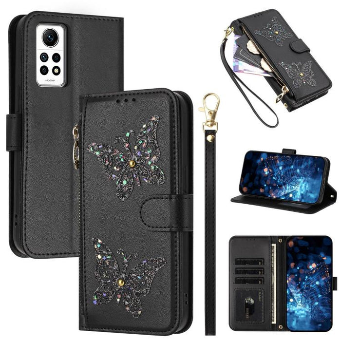 Funda para teléfono de piel vegana con cremallera y mariposa brillante, con correa para la muñeca., For Redmi Note 14S 4G Global, For Redmi K80 / K80 Pro, For Redmi Note 14 4G 164.84mm, For Redmi Note 14 Pro 5G, For Redmi Note 14 5G                    ...