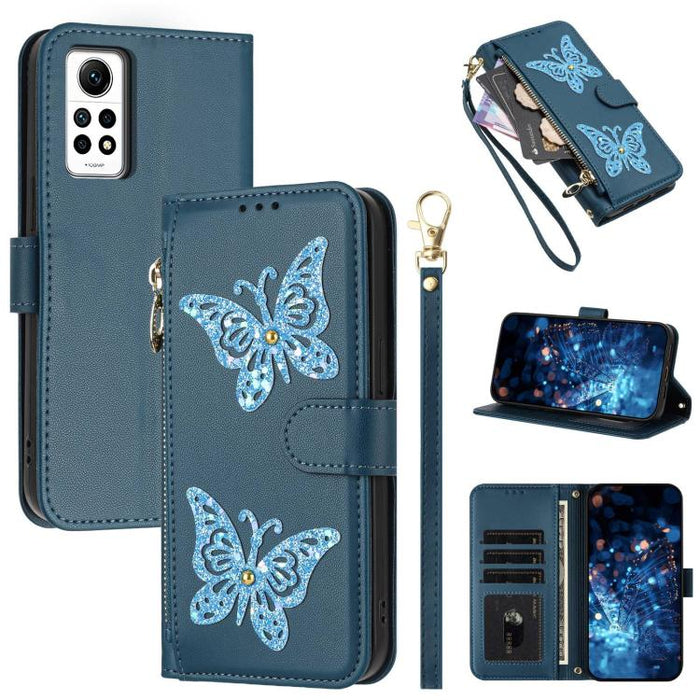 Funda para teléfono de piel vegana con cremallera y mariposa brillante, con correa para la muñeca., For Redmi Note 14S 4G Global, For Redmi K80 / K80 Pro, For Redmi Note 14 4G 164.84mm, For Redmi Note 14 Pro 5G, For Redmi Note 14 5G                    ...