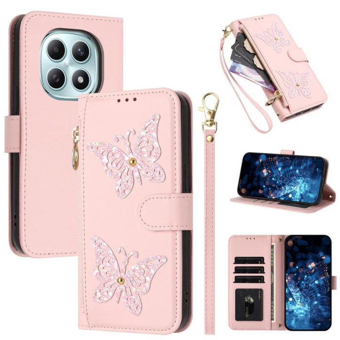 Funda para teléfono de piel vegana con cremallera y mariposa brillante, con correa para la muñeca., For Redmi 15a 5G Global, For Redmi Turbo 5 Max / Poco X8 Pro Max, For Redmi Turbo 5 / Poco X8 Pro 5G, For Redmi Note 15 Pro+ 5G Global 163.3mm          ...