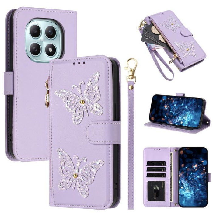 Funda para teléfono de piel vegana con cremallera y mariposa brillante, con correa para la muñeca., For Redmi 15a 5G Global, For Redmi Turbo 5 Max / Poco X8 Pro Max, For Redmi Turbo 5 / Poco X8 Pro 5G, For Redmi Note 15 Pro+ 5G Global 163.3mm          ...
