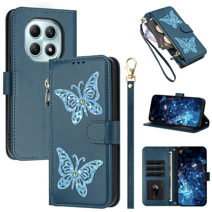 Funda para teléfono de piel vegana con cremallera y mariposa brillante, con correa para la muñeca., For Redmi 15a 5G Global, For Redmi Turbo 5 Max / Poco X8 Pro Max, For Redmi Turbo 5 / Poco X8 Pro 5G, For Redmi Note 15 Pro+ 5G Global 163.3mm          ...