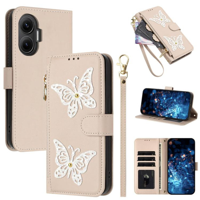 Funda para teléfono de piel vegana con cremallera y mariposa brillante, con correa para la muñeca., For Redmi 15a 5G Global, For Redmi Turbo 5 Max / Poco X8 Pro Max, For Redmi Turbo 5 / Poco X8 Pro 5G, For Redmi Note 15 Pro+ 5G Global 163.3mm          ...