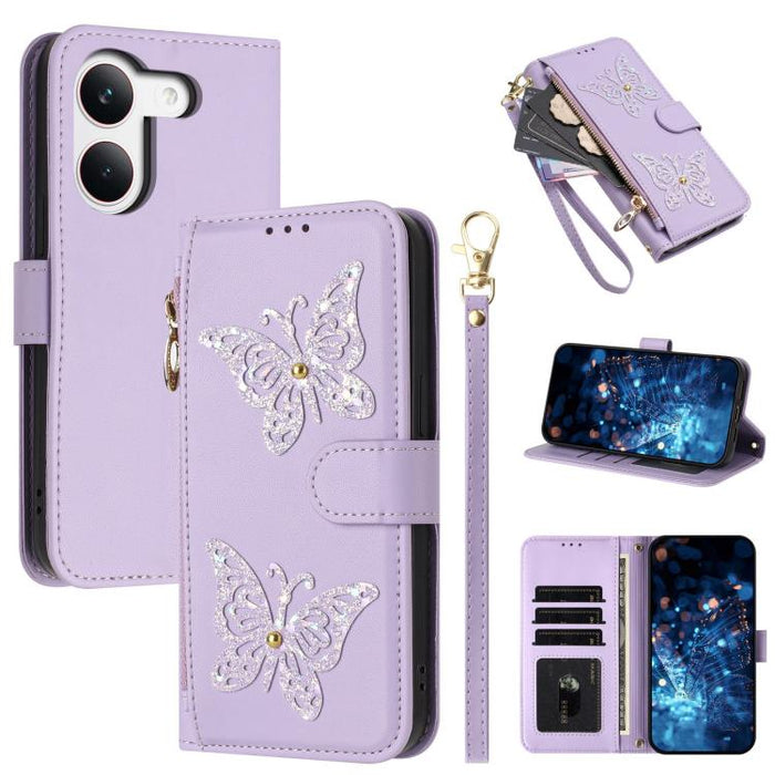 Funda para teléfono de piel vegana con cremallera y mariposa brillante, con correa para la muñeca., For Redmi 15a 5G Global, For Redmi Turbo 5 Max / Poco X8 Pro Max, For Redmi Turbo 5 / Poco X8 Pro 5G, For Redmi Note 15 Pro+ 5G Global 163.3mm          ...