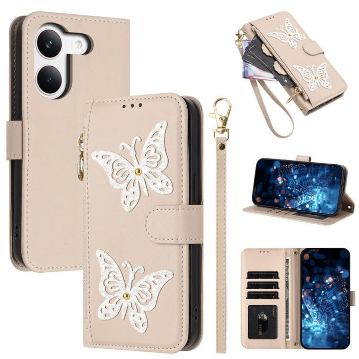 Funda para teléfono de piel vegana con cremallera y mariposa brillante, con correa para la muñeca., For Redmi 15a 5G Global, For Redmi Turbo 5 Max / Poco X8 Pro Max, For Redmi Turbo 5 / Poco X8 Pro 5G, For Redmi Note 15 Pro+ 5G Global 163.3mm          ...