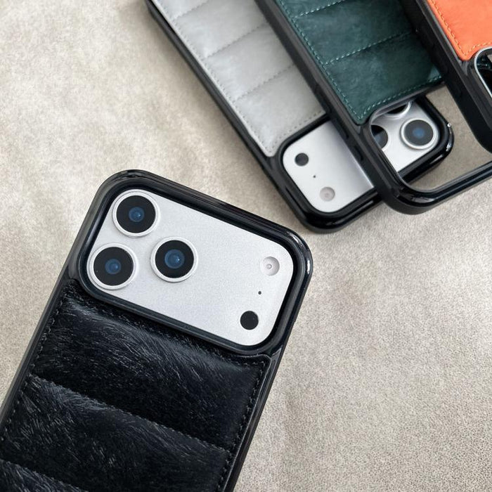 Funda para teléfono de PU + TPU con relleno de algodón y plumón de eider de crin de caballo, For iPhone 17 Pro Max, For iPhone 17 Pro, For iPhone 17, For iPhone 16 Pro Max, For iPhone 16 Pro, For iPhone 16 Plus, For iPhone 16, For iPhone 15 Pro Max    ...