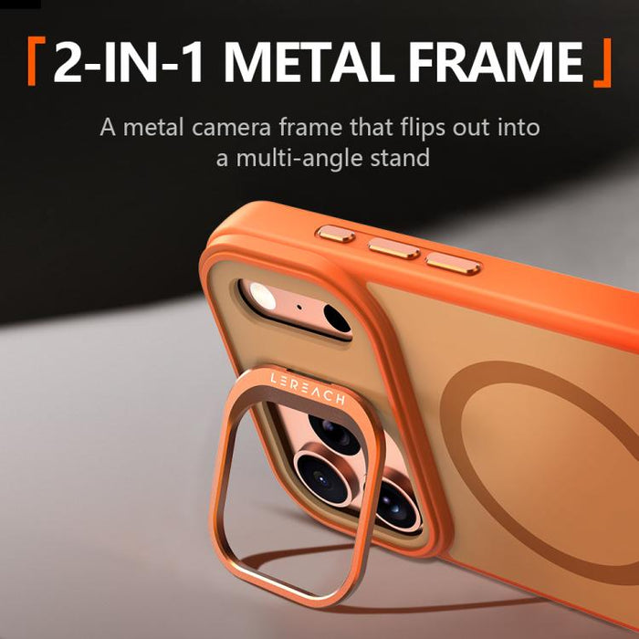 Funda magnética para teléfono LeReach Le-Luster Series con soporte y lente metálica, For iPhone 17 Pro Max, For iPhone 17 Pro